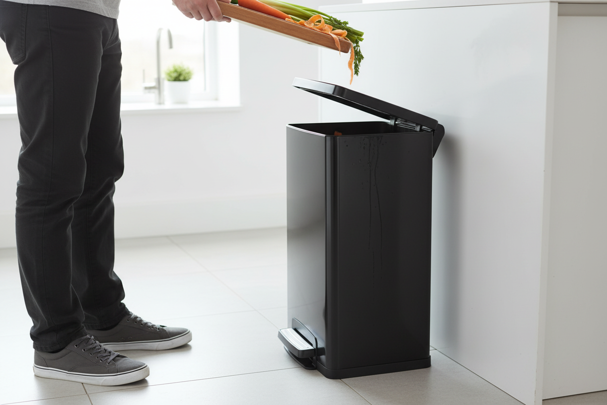 Hands-free step pedal in use