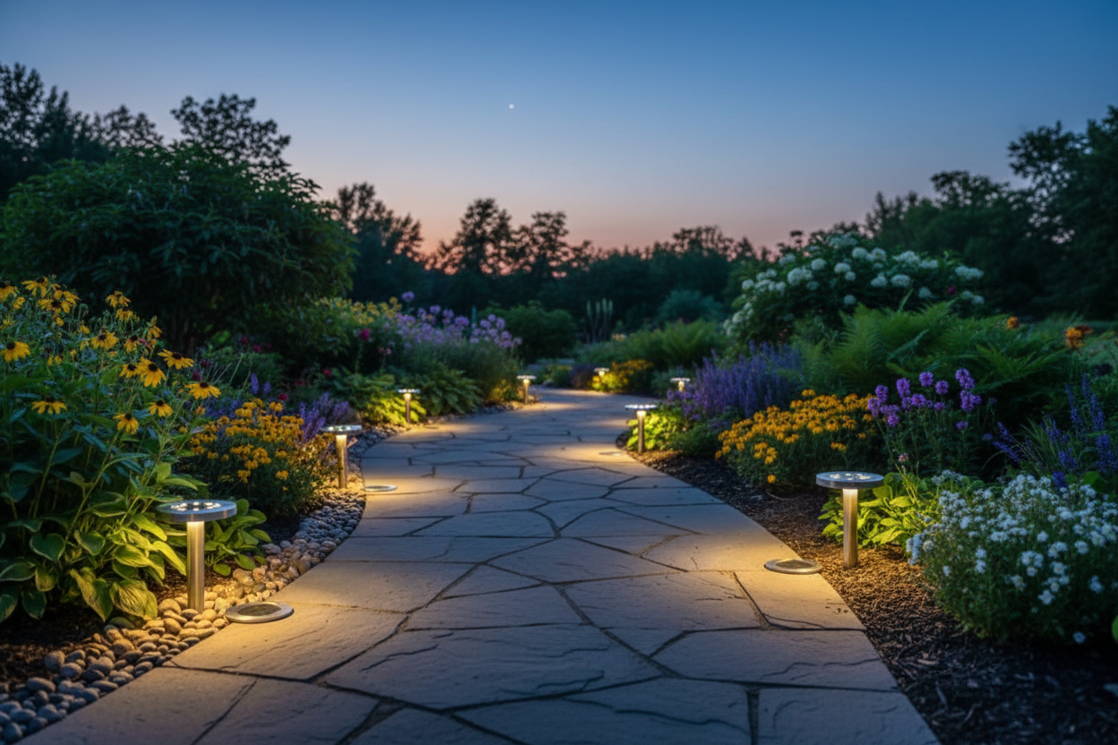 Illuminated garden path