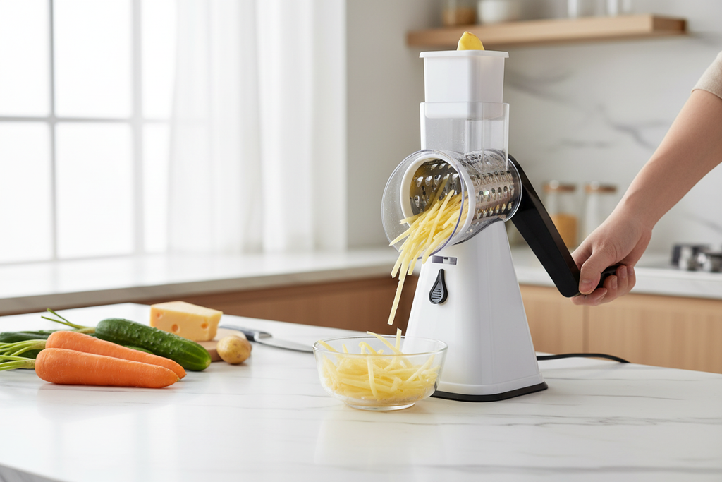 Lifestyle photo of kitchen slicer grater in use