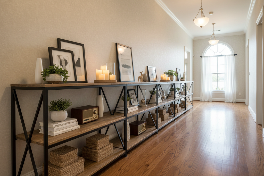 Long sofa table in hallway
