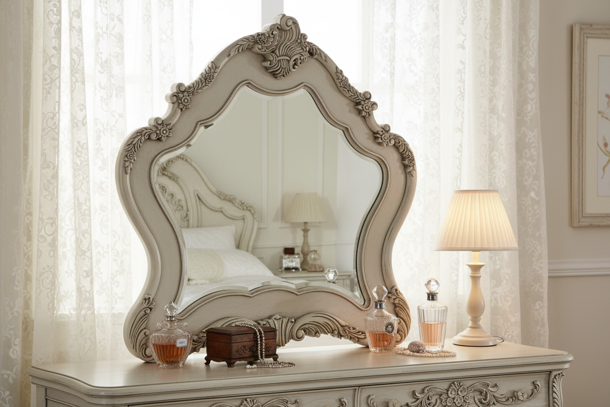 Mirror in French country bedroom