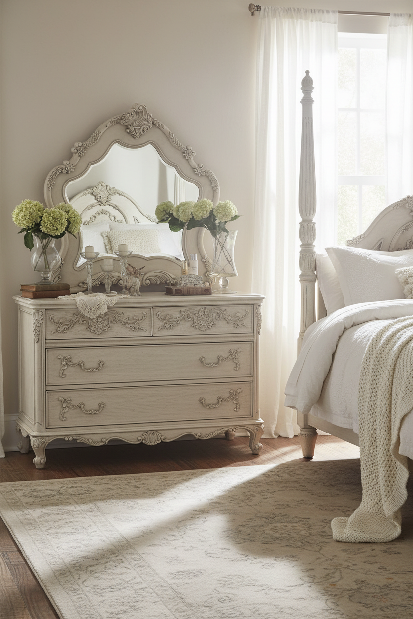 Mirror in romantic shabby chic setting