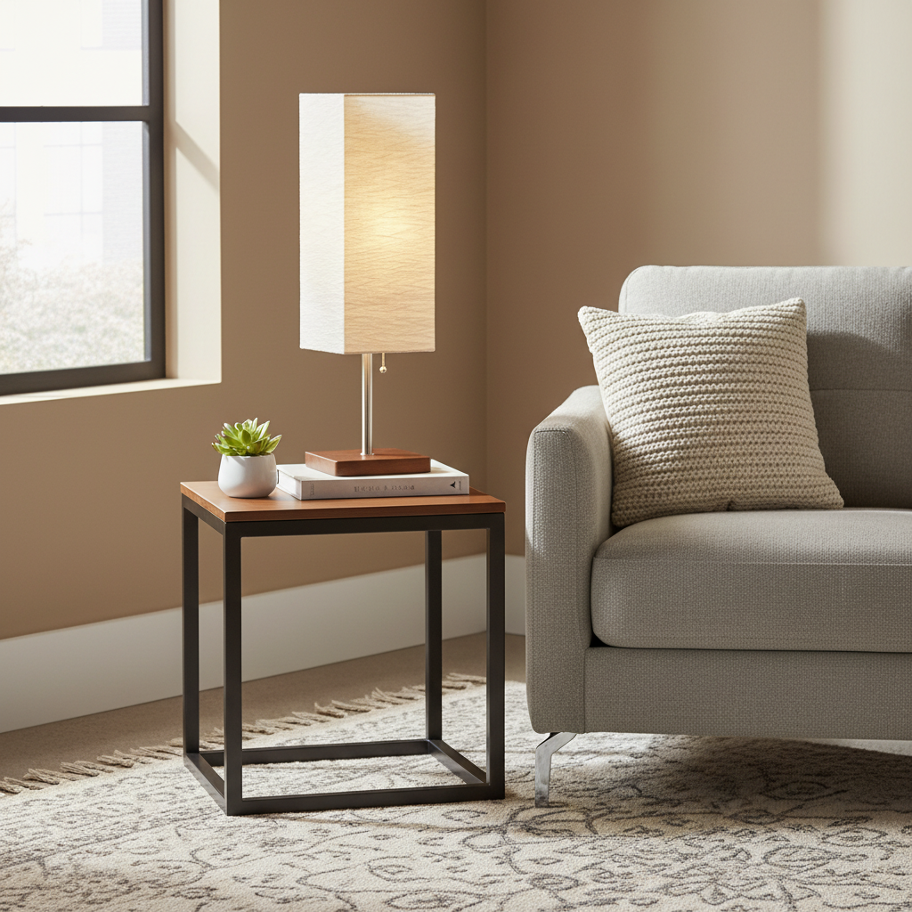 Modern lamp next to armchair