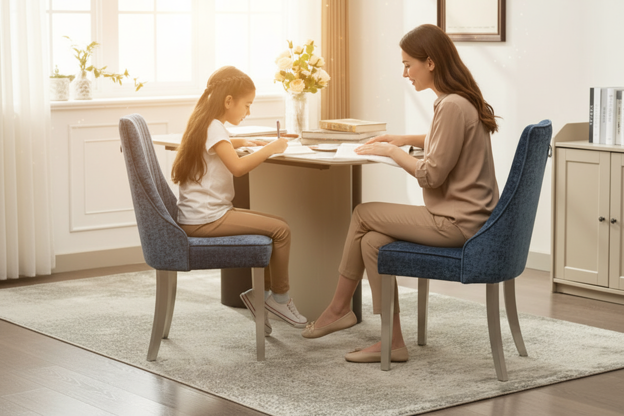 Mother and daughter homework time