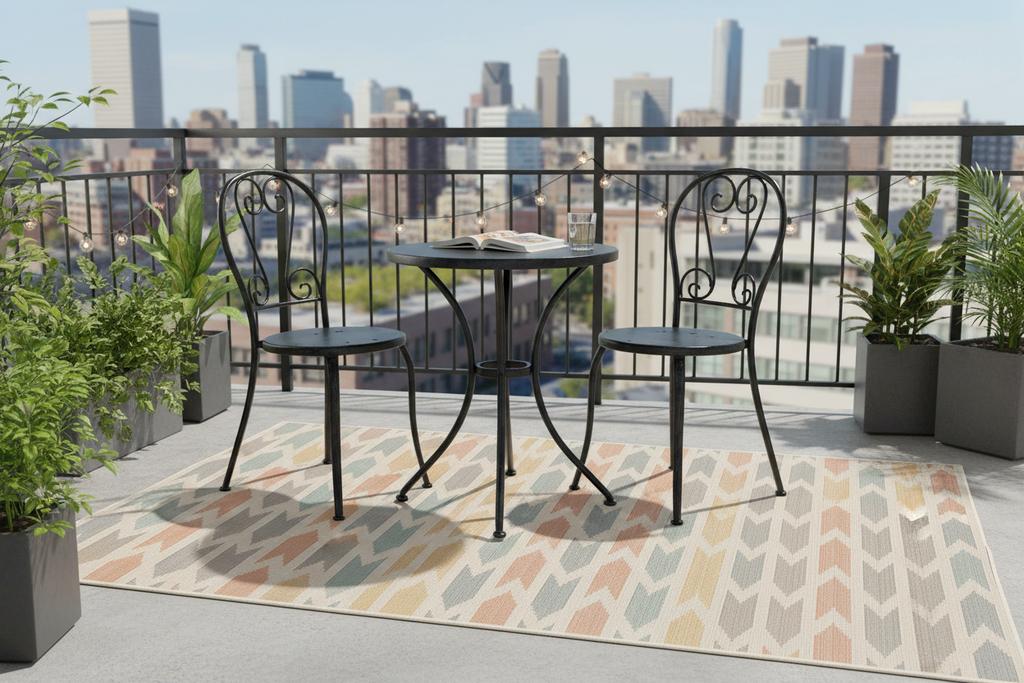 Multicolor rug on balcony