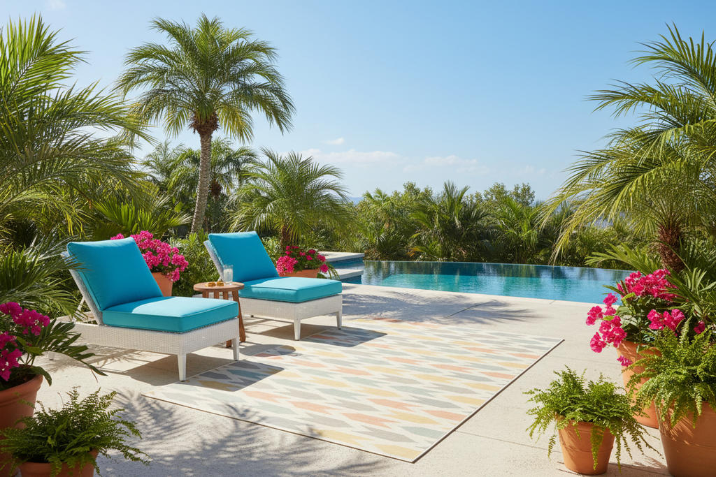 Multicolor rug poolside