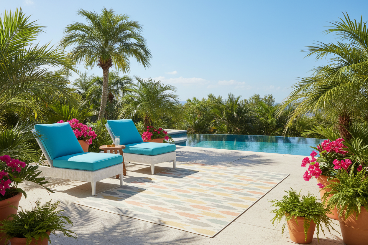 Multicolor rug poolside