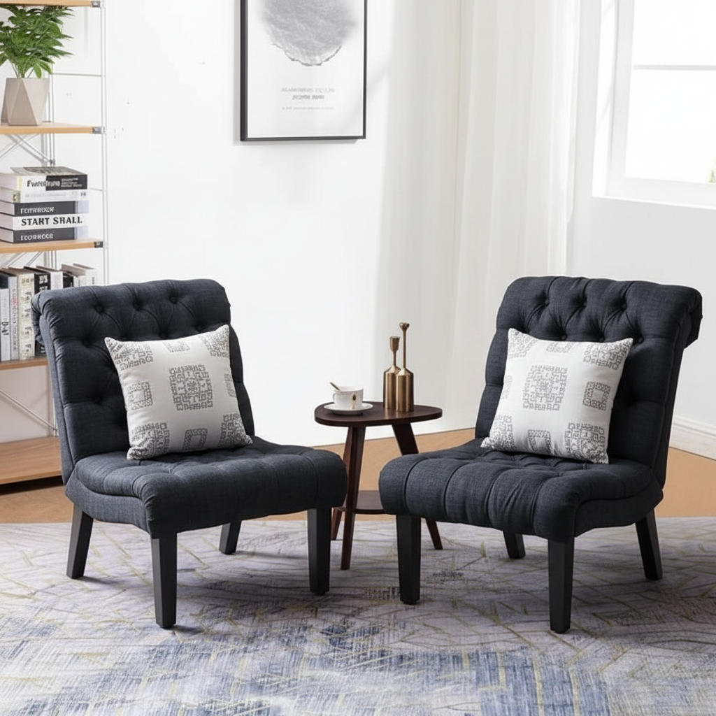 Pair of gray accent chairs facing each other