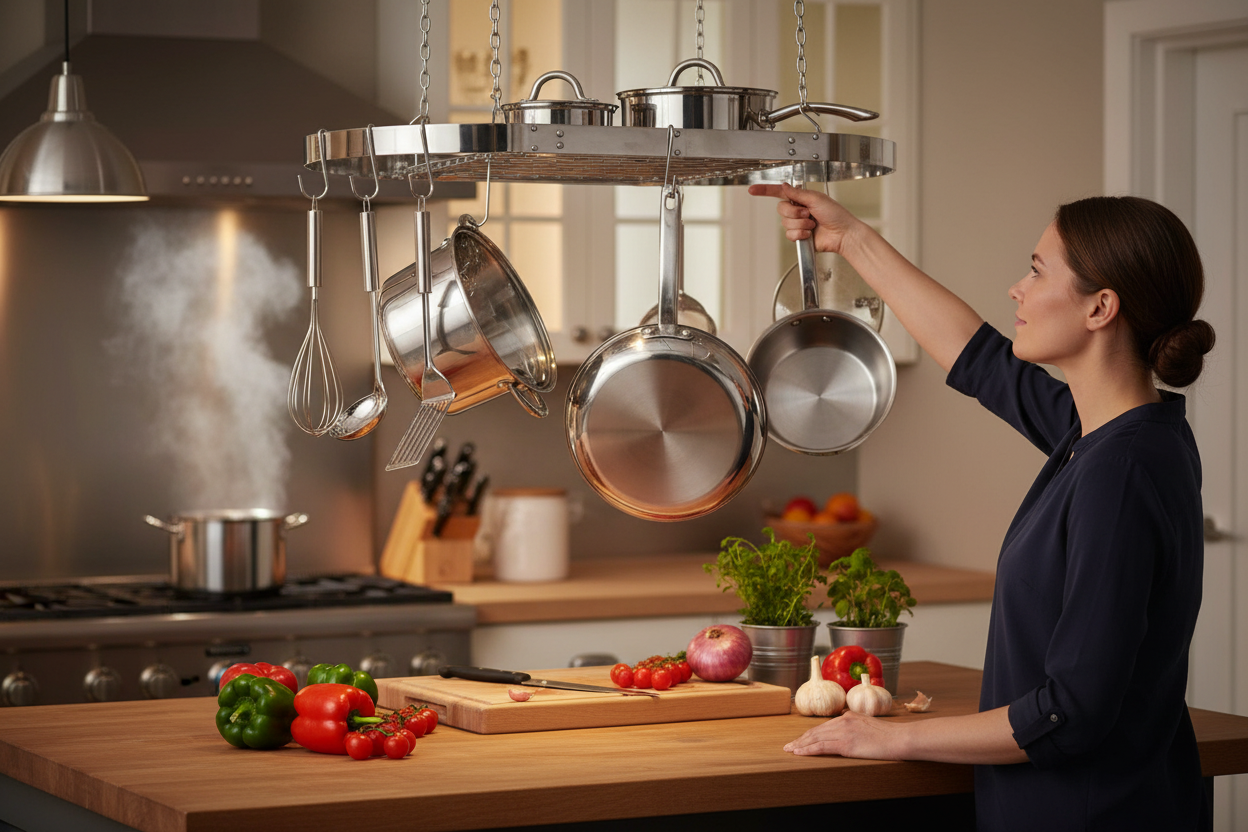 Person reaching for pan while cooking