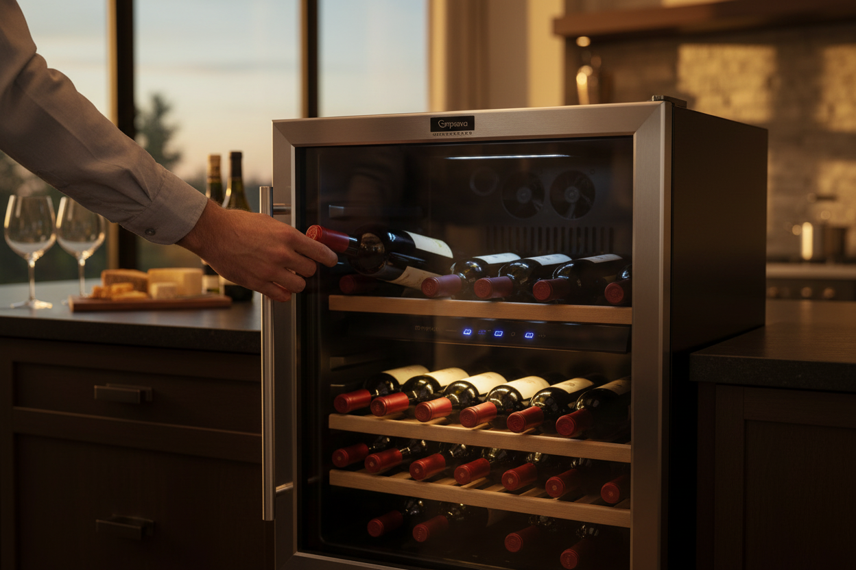 Person selecting wine bottle