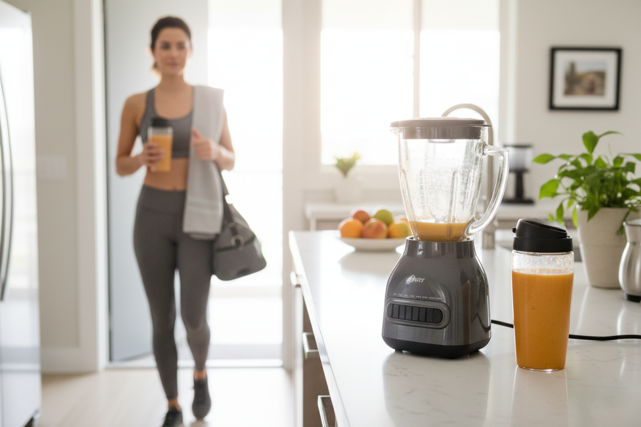 Person with smoothie ready to go