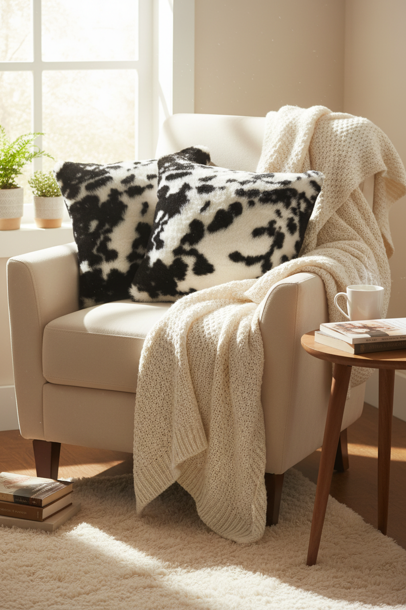 Pillows on cozy reading chair