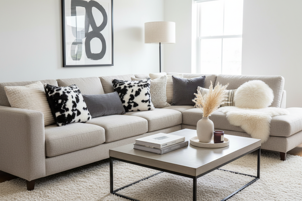Pillows on sectional with layered styling