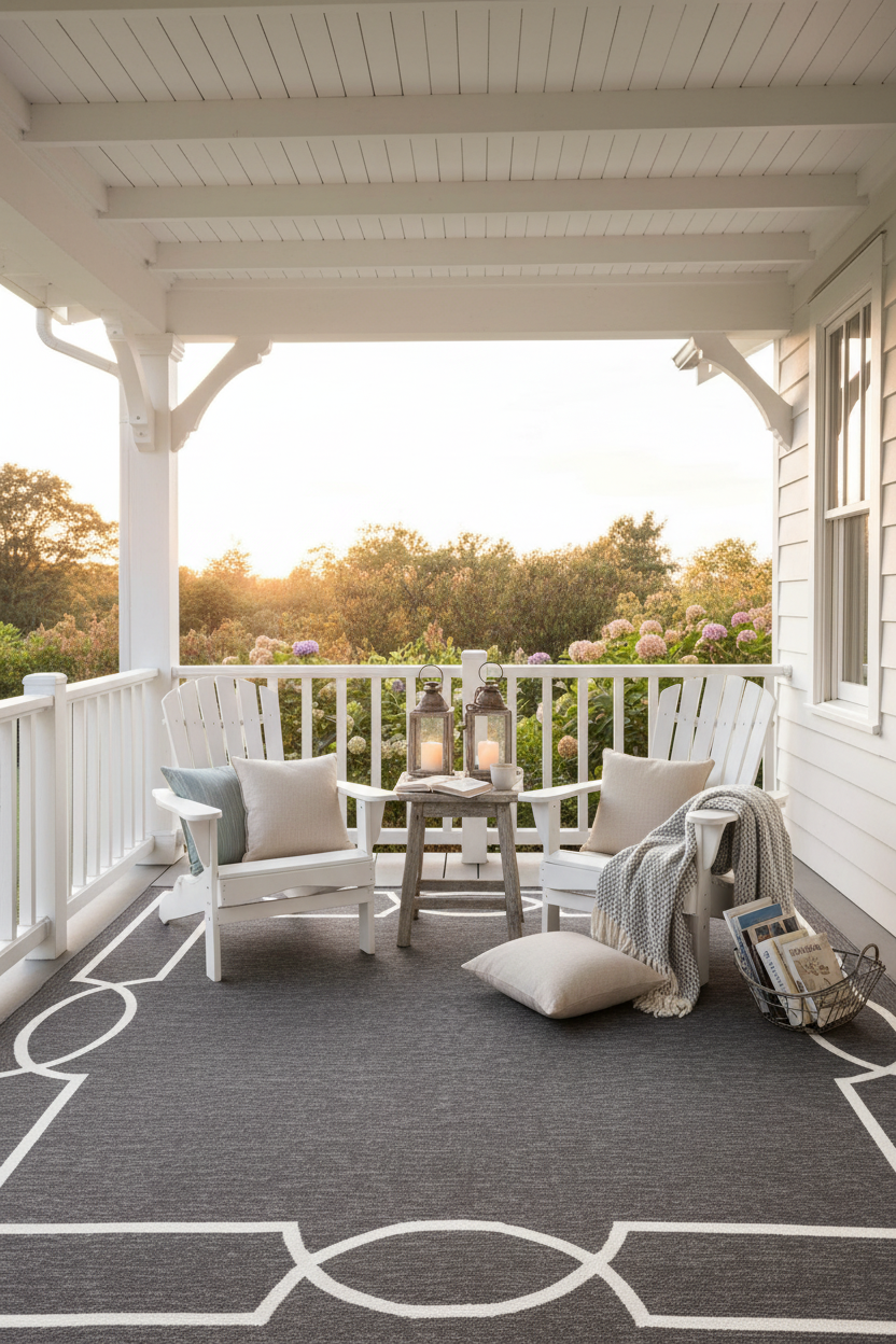 Rug on covered porch