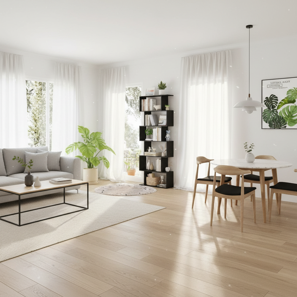 S-shaped bookshelf as room divider