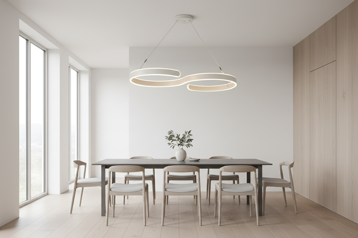 Side view in minimalist dining room