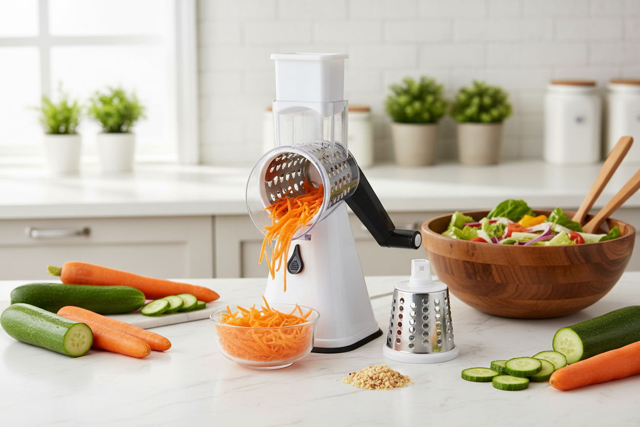 Three-quarter angle salad prep scene