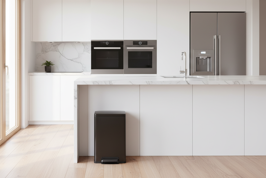 Trash can in modern kitchen