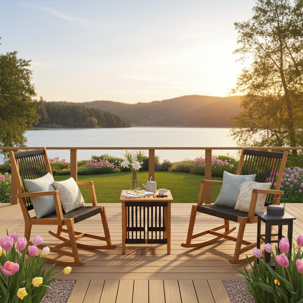 3 Piece  Rocking Chair Outdoor Patio Table Bistro Set