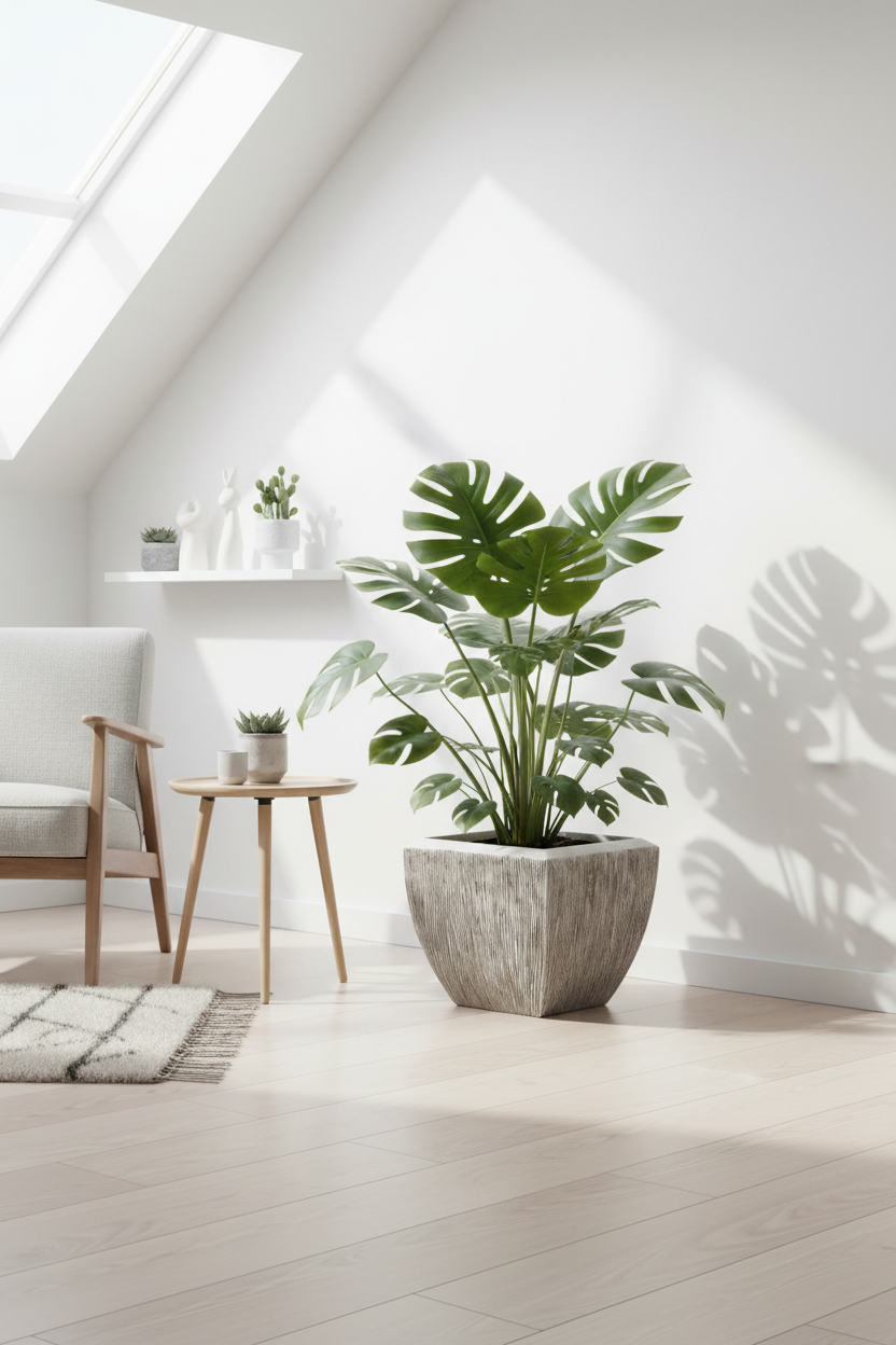 White planter in modern living room
