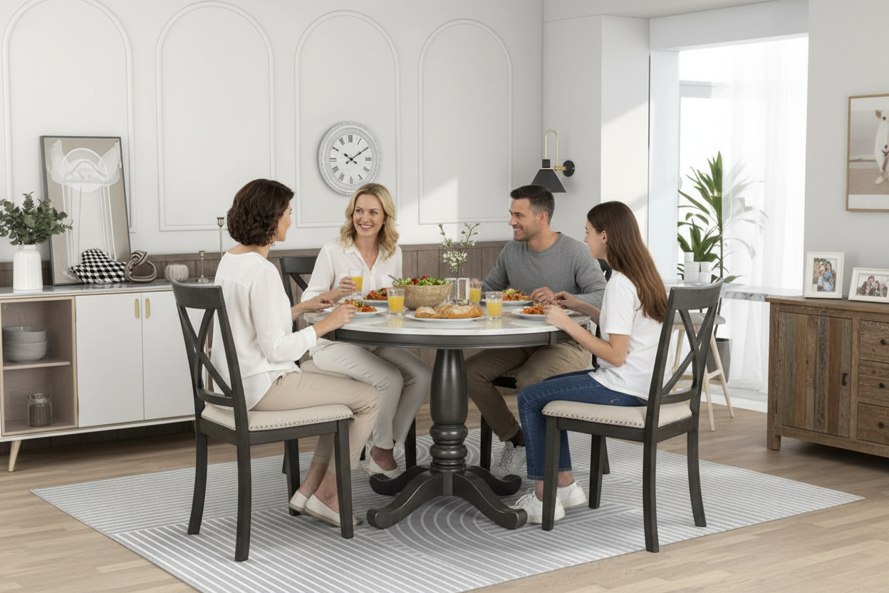 Wide angle with family dining