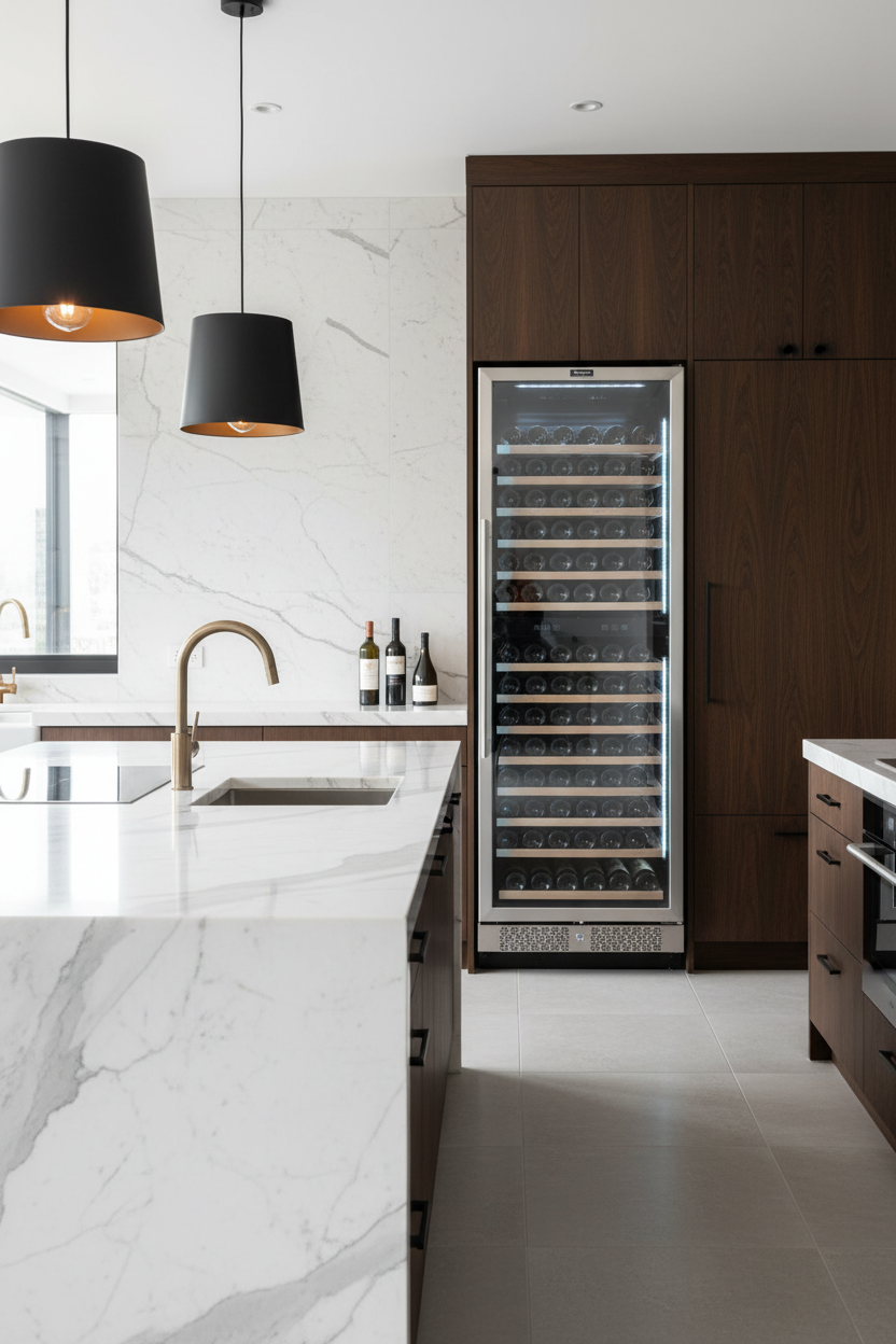Wine cooler in luxury kitchen
