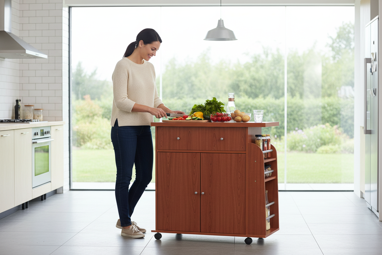 Woman using spice rack while cooking